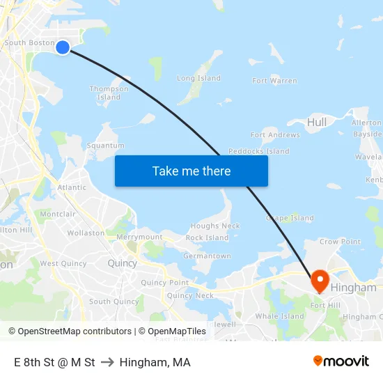 E 8th St @ M St to Hingham, MA map
