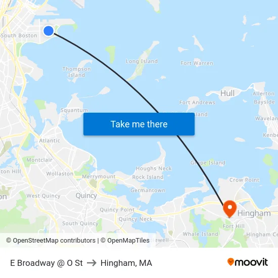 E Broadway @ O St to Hingham, MA map