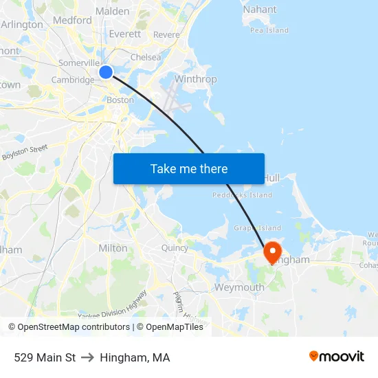 529 Main St to Hingham, MA map