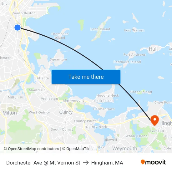 Dorchester Ave @ Mt Vernon St to Hingham, MA map