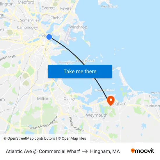 Atlantic Ave @ Commercial Wharf to Hingham, MA map