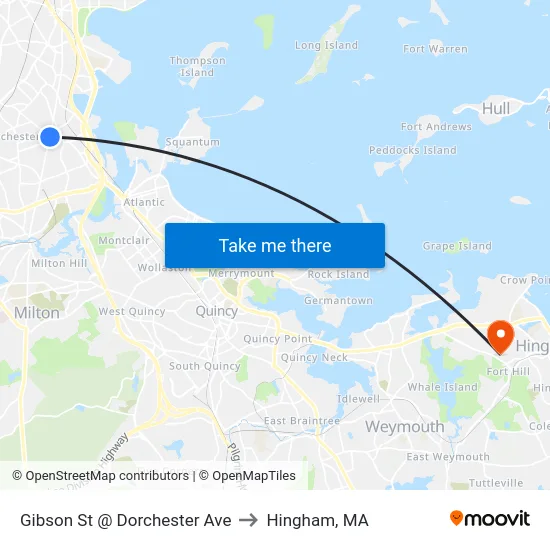 Gibson St @ Dorchester Ave to Hingham, MA map