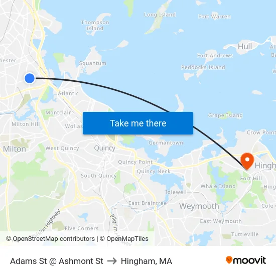 Adams St @ Ashmont St to Hingham, MA map