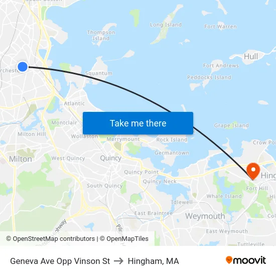 Geneva Ave Opp Vinson St to Hingham, MA map