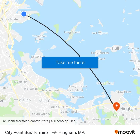 City Point Bus Terminal to Hingham, MA map