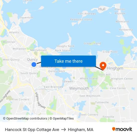 Hancock St Opp Cottage Ave to Hingham, MA map