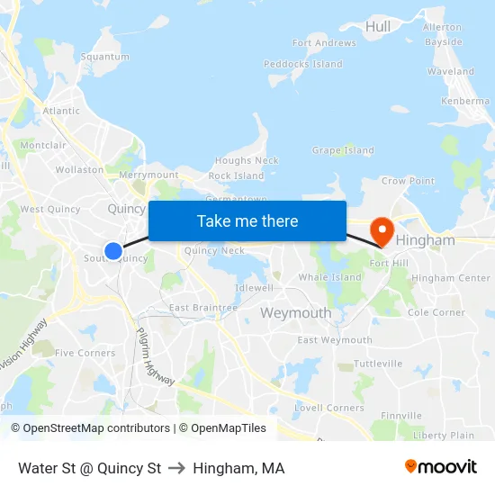 Water St @ Quincy St to Hingham, MA map