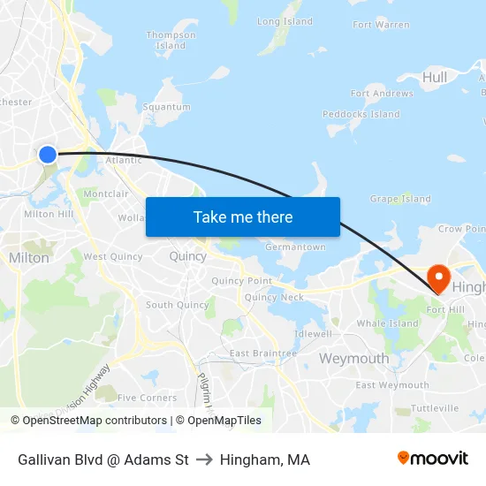 Gallivan Blvd @ Adams St to Hingham, MA map