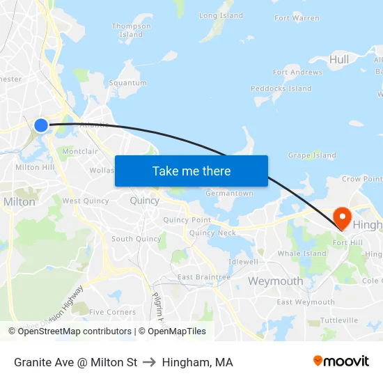 Granite Ave @ Milton St to Hingham, MA map