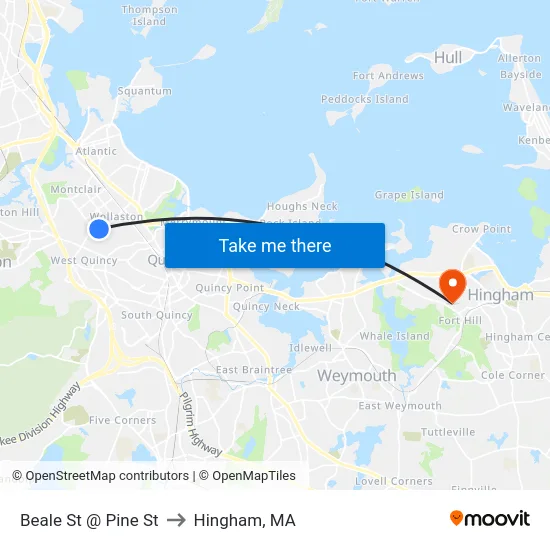 Beale St @ Pine St to Hingham, MA map