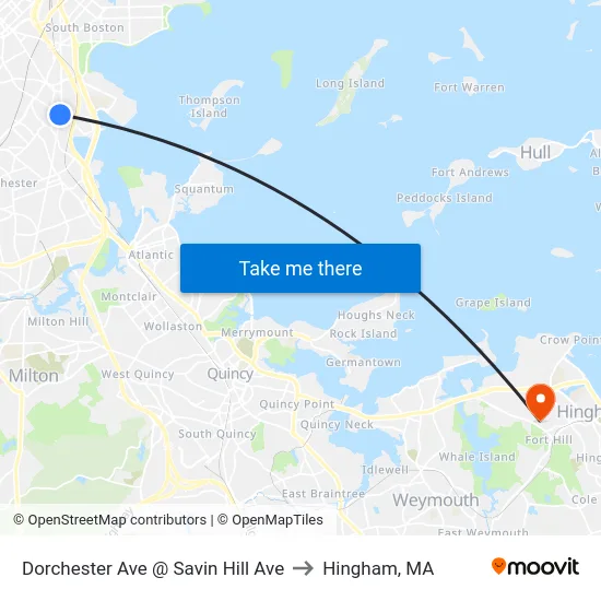 Dorchester Ave @ Savin Hill Ave to Hingham, MA map