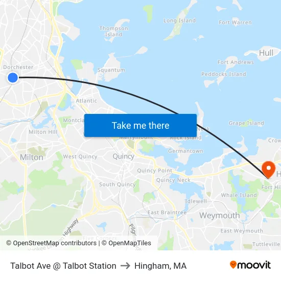 Talbot Ave @ Talbot Station to Hingham, MA map