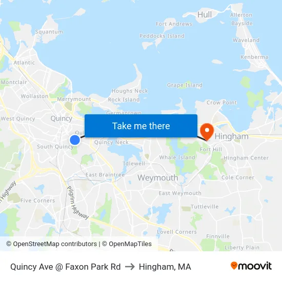 Quincy Ave @ Faxon Park Rd to Hingham, MA map