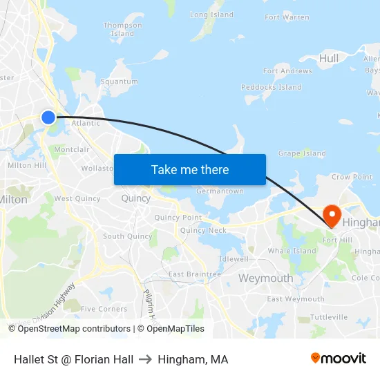 Hallet St @ Florian Hall to Hingham, MA map