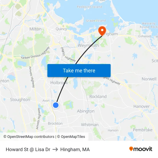 Howard St @ Lisa Dr to Hingham, MA map