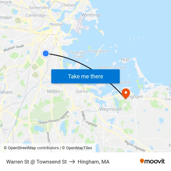 Warren St @ Townsend St to Hingham, MA map