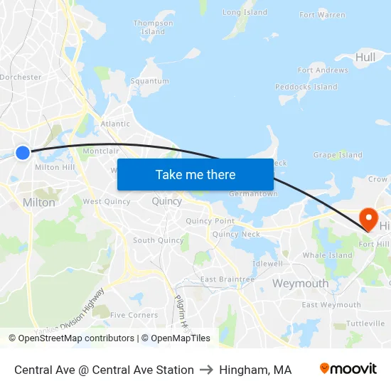 Central Ave @ Central Ave Station to Hingham, MA map