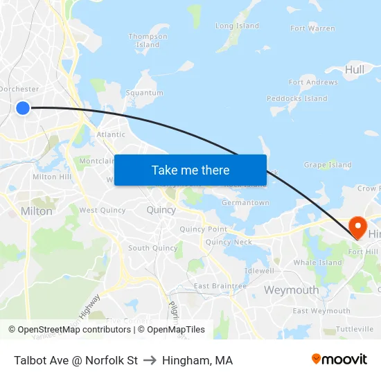 Talbot Ave @ Norfolk St to Hingham, MA map