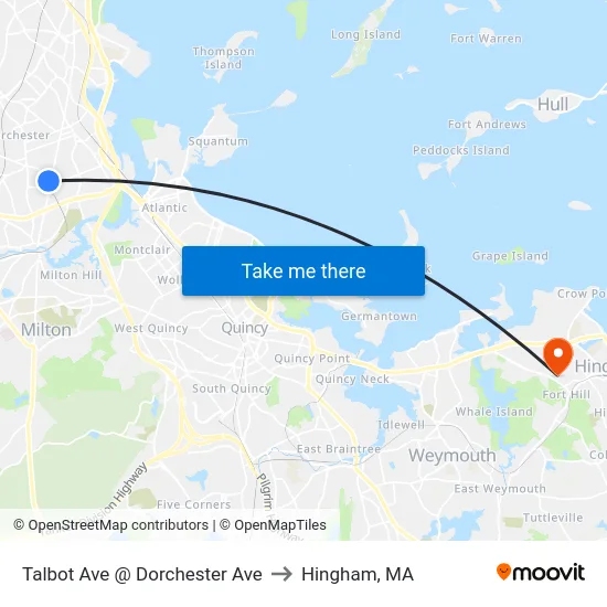Talbot Ave @ Dorchester Ave to Hingham, MA map