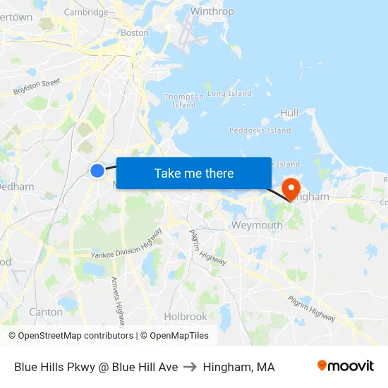 Blue Hills Pkwy @ Blue Hill Ave to Hingham, MA map