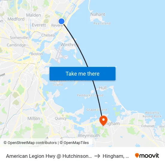 American Legion Hwy @ Hutchinson St to Hingham, MA map