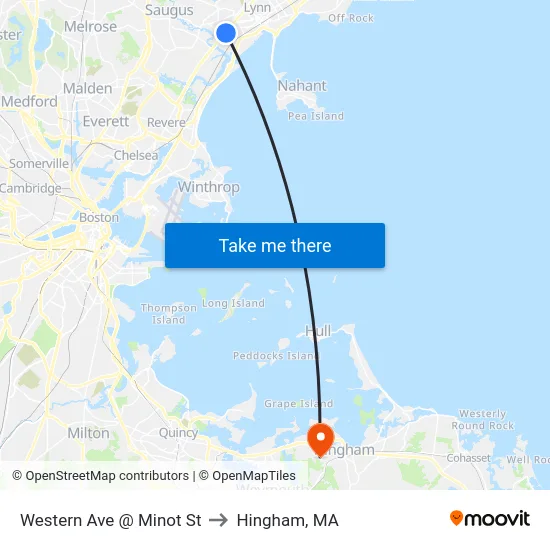 Western Ave @ Minot St to Hingham, MA map