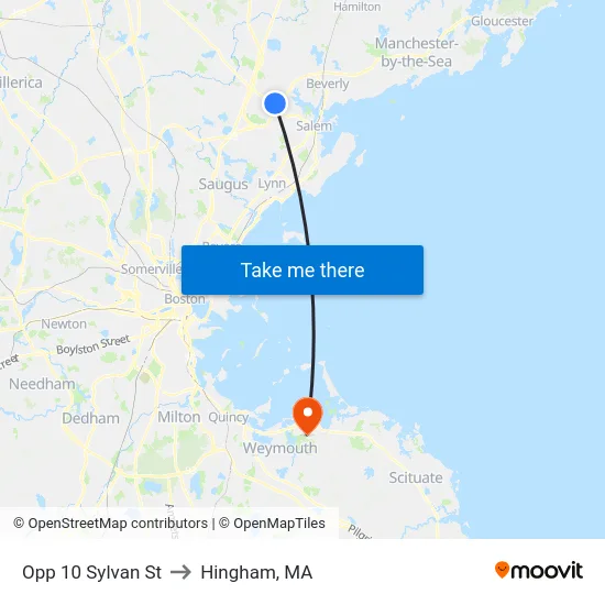Opp 10 Sylvan St to Hingham, MA map