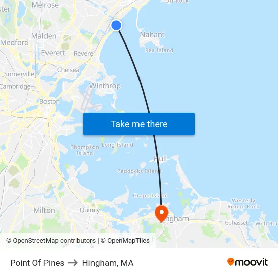Point Of Pines to Hingham, MA map