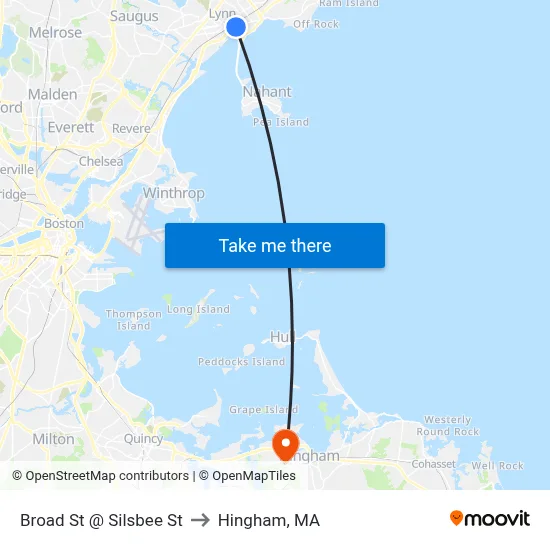 Broad St @ Silsbee St to Hingham, MA map
