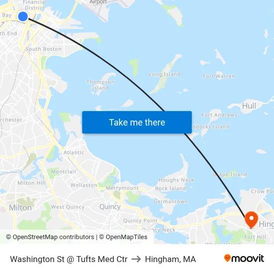 Washington St @ Tufts Med Ctr to Hingham, MA map