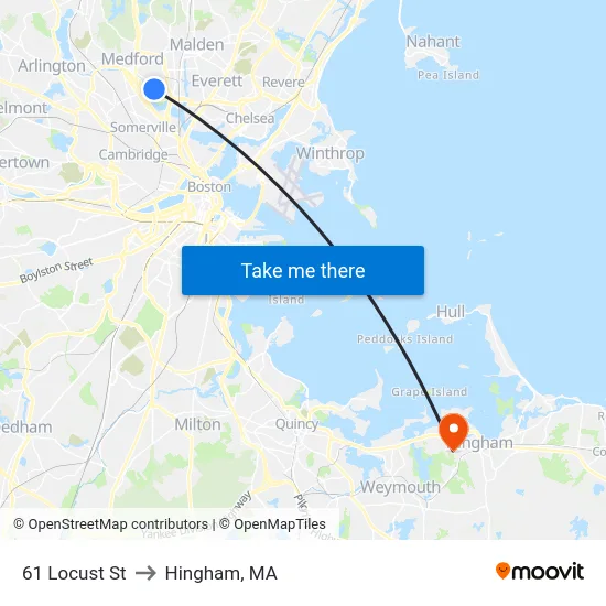 61 Locust St to Hingham, MA map