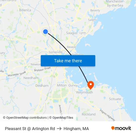 Pleasant St @ Arlington Rd to Hingham, MA map