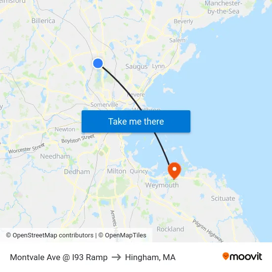 Montvale Ave @ I93 Ramp to Hingham, MA map