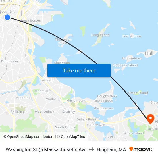 Washington St @ Massachusetts Ave to Hingham, MA map