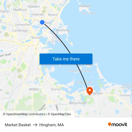 Market Basket to Hingham, MA map