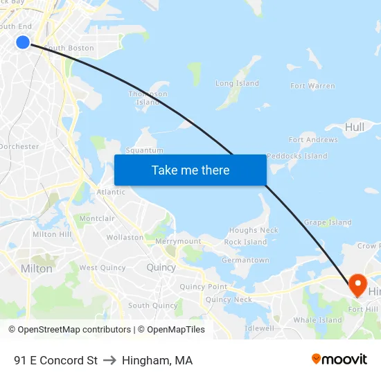 91 E Concord St to Hingham, MA map
