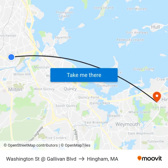 Washington St @ Gallivan Blvd to Hingham, MA map
