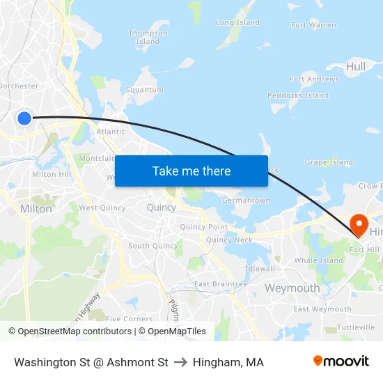 Washington St @ Ashmont St to Hingham, MA map