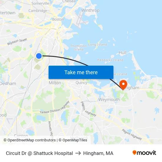 Circuit Dr @ Shattuck Hospital to Hingham, MA map