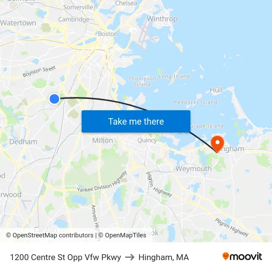 1200 Centre St Opp Vfw Pkwy to Hingham, MA map