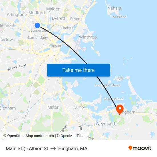 Main St @ Albion St to Hingham, MA map