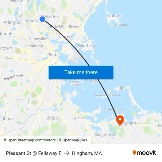 Pleasant St @ Fellsway E to Hingham, MA map