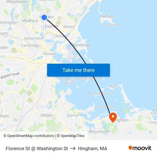Florence St @ Washington St to Hingham, MA map