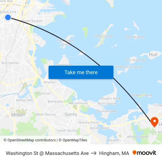 Washington St @ Massachusetts Ave to Hingham, MA map
