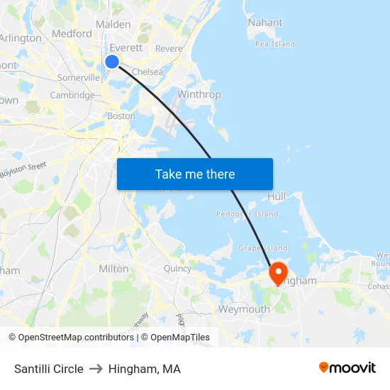 Santilli Circle to Hingham, MA map