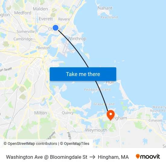 Washington Ave @ Bloomingdale St to Hingham, MA map