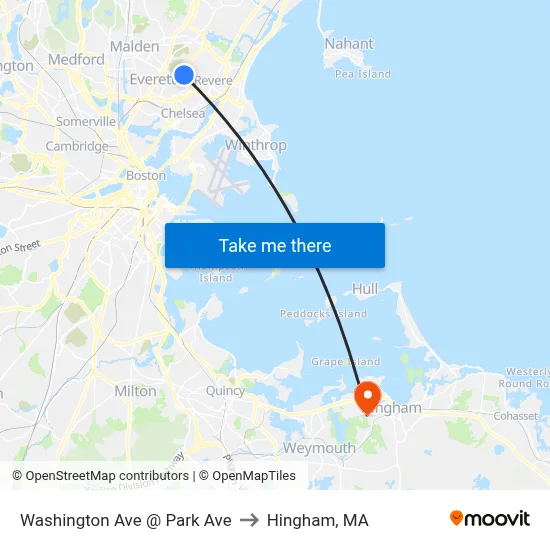 Washington Ave @ Park Ave to Hingham, MA map