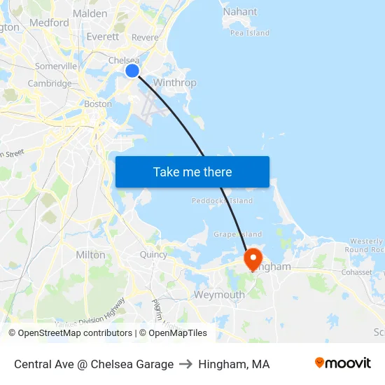 Central Ave @ Chelsea Garage to Hingham, MA map