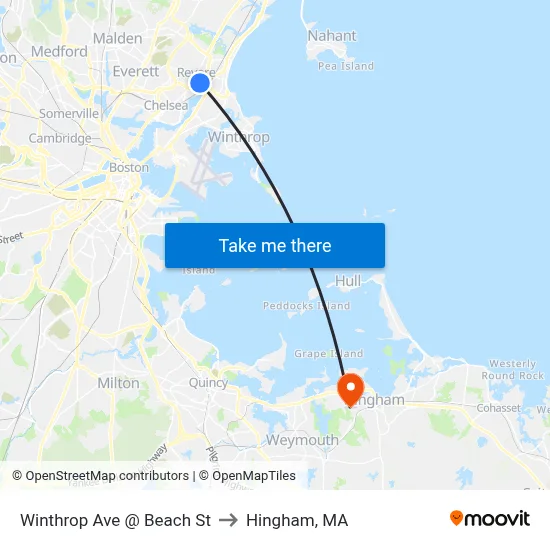 Winthrop Ave @ Beach St to Hingham, MA map