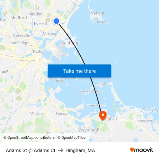 Adams St @ Adams Ct to Hingham, MA map